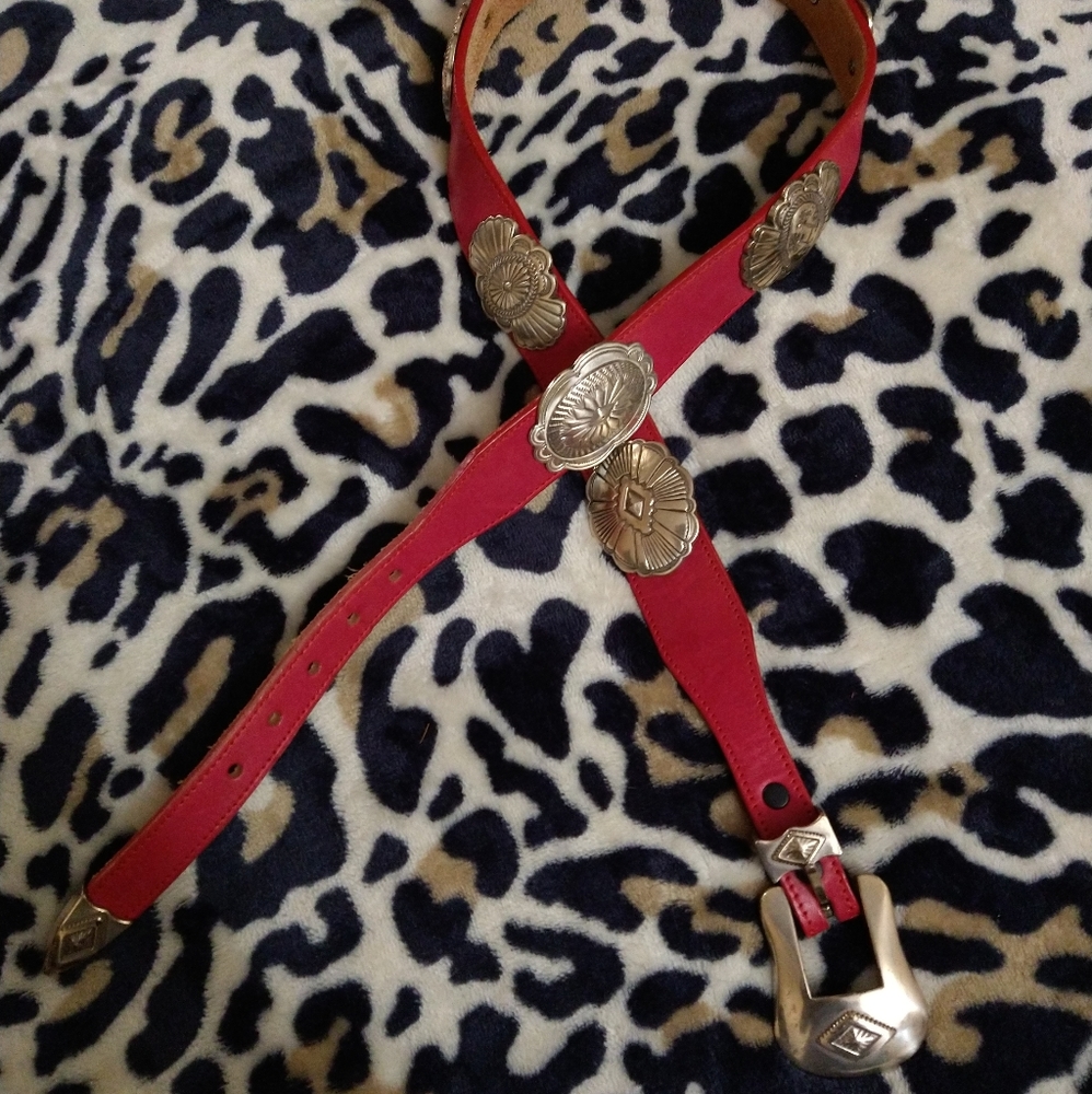 Justin Red Concho Belt Sz 32